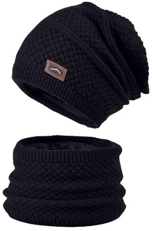 Generisch Mütze Damen,Strickmützen für Damen,mütze Damen Herbst,Damenschal und Mütze 2-teiliges Set,Fellmütze Damen,Pelzmütze Damen Mütze Mit Ohrenklappen, Fliegermützen Damen Beanie Herren