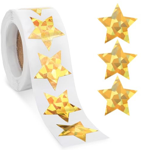 Thinp 500 Stück Gold Sterne Aufkleber,Glitter Stern-Aufkleber,Selbstklebende Stern Belohnung Aufkleber,Deko Stern Aufkleber,Belohnung Sticker für Kinder,für Scrapbooking Grußkarten Basteln-2.5cm