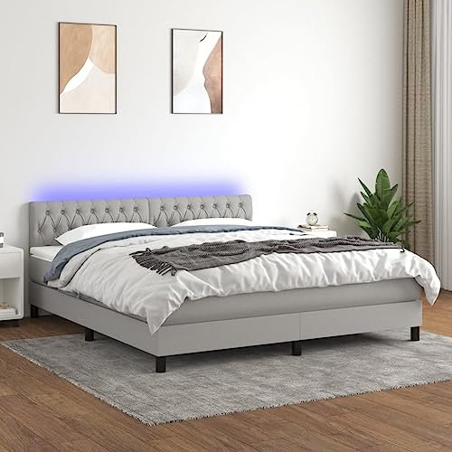 KOIECETA Boxspringbett mit Matratze & LED Hellgrau 180x200 cm Stoff