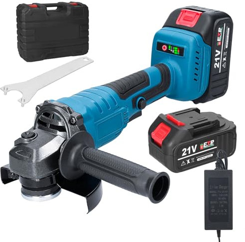 Cordless Angle Grinder, Brushless Battery Angle Grinder 125mm M14 Professional Electric Power Tools 2 Batteries with 2-Position Auxiliary Handle for Cutting, Grinding, with 2 Grinding Discs