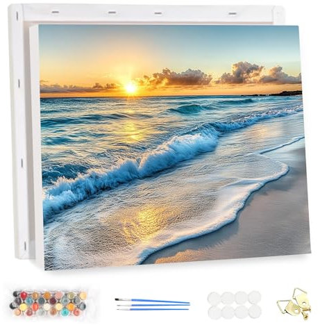 MEIYUDA Peinture par Numero Adulte avec Cadre Bord de mer, Paysage DIY Peinture à l'huile par Numéros sur Toile Artisanat avec Pinceaux Peintures Acryliques, Decoration Maison Cadeau 40x30cm