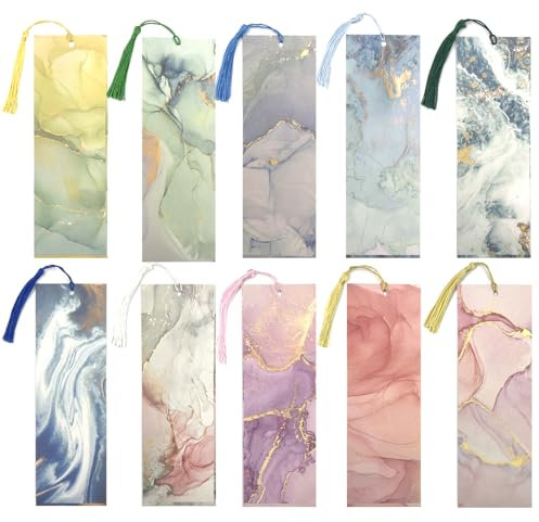 QZKJQDD 10 Stück Lesezeichen Papier, Tintenfluss Lesezeichen Set, Personalisiertes Etikett mit Quaste, Blanko-Lesezeichen zum Basteln und Beschriften, DIY Ihr eigenes Lesezeichen (7x21CM)