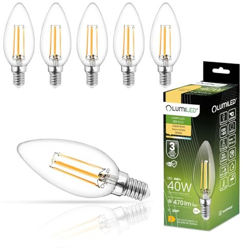 Lumiled B35 E14 LED Lampe 4W (ersetzt 40W), 470Lumen, Vintage Filament Klar Glas Leuchtmittel Kerze Kerzeform 3000K Warmweiß Birne Lampen 360° Strahlwinkel Glühbirnen Kerzenbirnen 6er-Pack