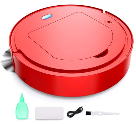 SMTSEC Robot Aspirador Y Fregasuelos, 4 En 1 Robot Aspirador Silenciosa Superfino Robot Barredora Fregadora con Potente 2000Pa Potencia De Succión para Pelos De Mascotas Pisos Duros,Red-1 Pack