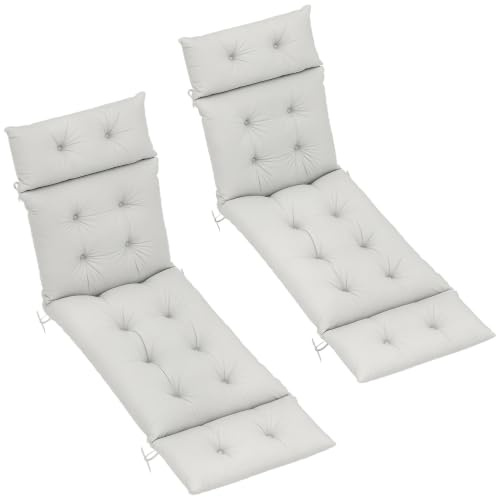 Outsunny 2er-Set Liegestuhlkissen Kissen Sonnenliege - dick, bequem und gepolstert - Liegestuhlmatratze mit 6 Befestigungen, 190 x 56 x 10 cm, hellgrau