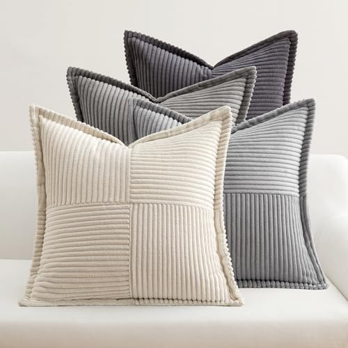 EMEMA Kordsamt Kissenbezug 40x40 Grau Serie Kissenhülle 4er Set | Herbst Kissenbezüge Sofakissen Dekokissen Dekorativ Zierkissen Couchkissen für Wohnzimmer Schlafzimmer