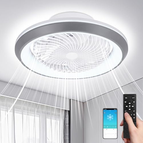 Modern Deckenventilator mit Beleuchtung und Fernbedienung 75W, 49cm Deckenleuchte mit Ventilator Lampe Decke Dimmbar, 3 Farbtemperatur und 6 Geschwindigkeiten Deckenventilator mit Lampe, Leise, Weiß