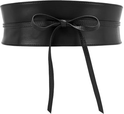 JASGOOD Ceinture Large Obi pour Femme Ceinture Obi en Similicuir pour Femme avec nœud papillon pour robe,Noir,87cm