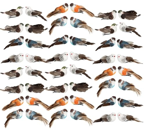 com-four® 48x Dekovogel, künstliche Vögel in 4 bunten Farben