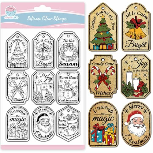 GLOBLELAND Silikon Stempel Weihnachts Retro Etikett Silikonstempel Vintage Tag Stempel Rahmen Clear Stamps für für Kartenherstellung DIY Geschenk Scrapbooking