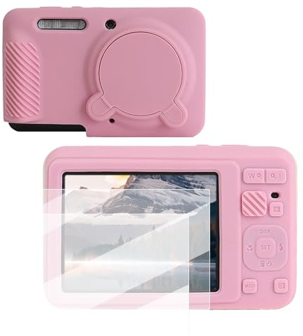 Rieibi Silicone Case for Kodak PIXPRO FZ55 Case, for PIXPRO FZ55 Accessories with 2 Pcs screen Protectors, Detachable Lens Cover for Kodak PIXPRO FZ55 Camera, Pink