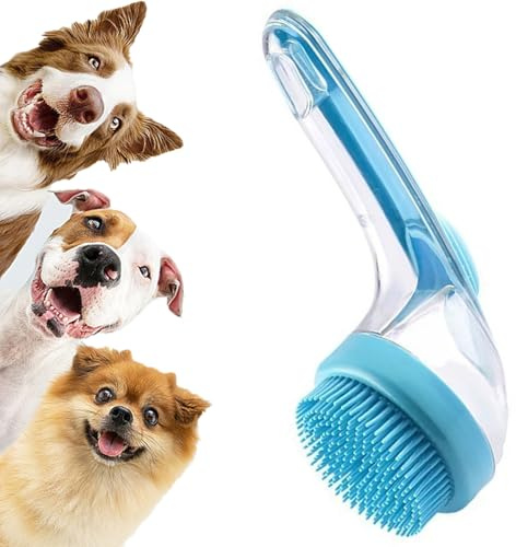 SKDFHOD Hundebürste, Shampoo Bürste Bubble Brush, Befüllbare Badebürste für Hundeshampoo, Dusche Bürste Silikon, für Baden Hundeseife mit Seifenspender, für Haustiere Hunde Katzen Doggie(Blau)