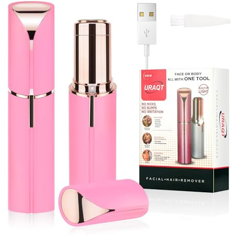 URAQT Epilateur Visage, Femme Stylo Rasoir Electrique, Tondeuse Femme Sourcil sans Fil Rechargeable pour Lèvres Bikini Bras avec LED, Rose Barbie