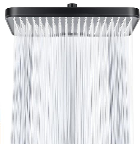 Ronvie Rainfall Shower Head 12 Inch, Square Fixed Shower Head Black | Shower Head Rainfall, Universal Replacement Overhead Shower Head, Easy Installation
