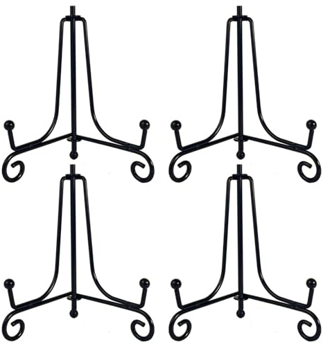 4 Stück Tellerhalter Metall, Eisen Staffelei Ständer,Tellerständer Metall für Deko Tellerhalter,Bilderrahmenständer,Bildständer,Staffelei Aufsteller,kunstwerks-ausstellungsständer(Schwarz,10cm)