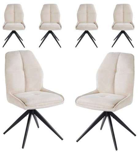 stone princess 2er Set Esszimmerstühle Drehbare: Stoffbezug Gepolsterter Sitz - Moderne Küchenstühle mit 360° Drehfunktion Rückstellmechanismus - Metallgestell in Matt Schwarz (CC006-beige, 6er)