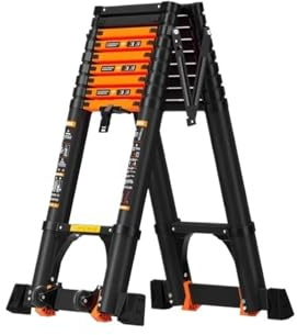 Dachbodentreppen Teleskopleiter mit Balancierstange und Rädern, Mehrzweck-Klappleiter for Hausdach und Dachboden Leitern(3.9m)