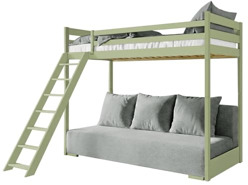 Etagenbett mit Schlafsofa SOFINO 90x200 Olivgrün aus Kiefernholz