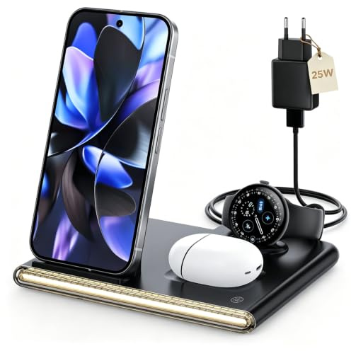 Kabelloses Ladegerät für Google Pixel Watch 5 Ladestation für Google 11 Pro | 15W Kabellose Ladestation für Google Pixel 11 Pro Ladegerät für Pixel Watch 5/4 (nicht für Watch 1/2/3), Nachtlicht, faltbar