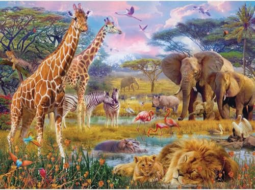 Bits and Pieces - 1000 Piece Jigsaw Puzzle Age 13+ for Adults - Measures 51cm x 69cm When Complete - Savannah Animals - 1000 pc Jungle Scene Jigsaw by Artist Jan Patrik