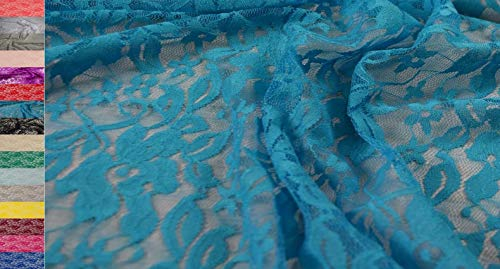 StoffBook BI-Stretch Spandex Spitze Blumenmuster Stoff Stoffe METERWARE, D113 (Türkis)