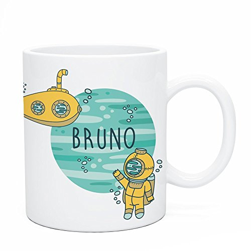 Made in Gift Taza de Plástico Infantil con Asa Dinosaurio Personalizada de 33 Cl de Capacidad con Nombre y Texto en Color (Submarino)