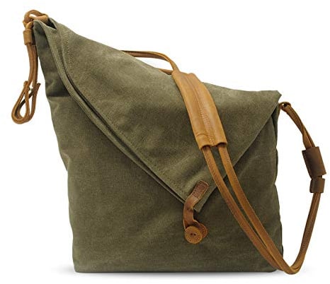 FANDARE Retro Umhängetasche Herren/Damen 13 inch Laptop Tasche Business Commuter Crossbody Bag Outdoor Reisen Große Kapazität Messenger Tasche Atmungsaktiv Leinwand Grün