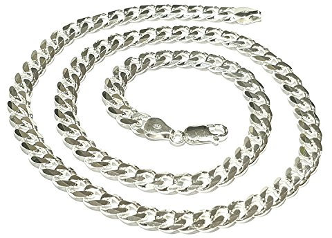 Treasure Bay 7mm Solid 925 Silver Curb Chain for Men, Mens Silver Chain Cuban Curb Design (50)