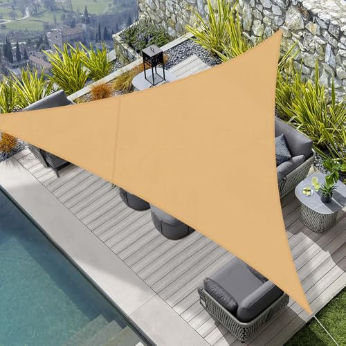 HENG FENG Tenda a Vela Impermeabile Triangolare 5X5X5m Vela Ombreggiante Parasole Protezione Raggi UV per Esterno Giardino terrazza Colore Sabbia