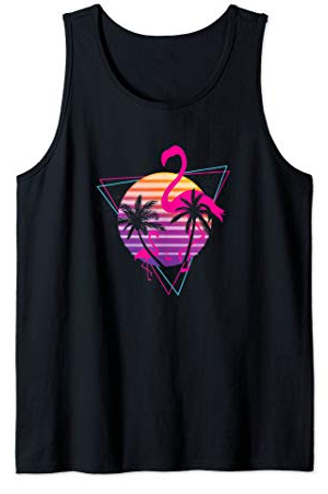 80er Jahre Flamingo Palm Sunset Synthwave Dampfwelle Tank Top