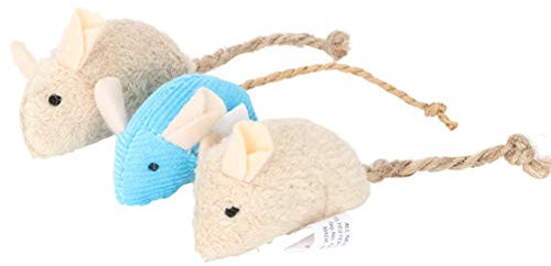3 PCS Souris réalistes Douces Chats pour Animaux de Compagnie Jouets interactifs Mini drôle en Peluche Souris Ensemble pour Kitty Chaton (Beige/Bleu)