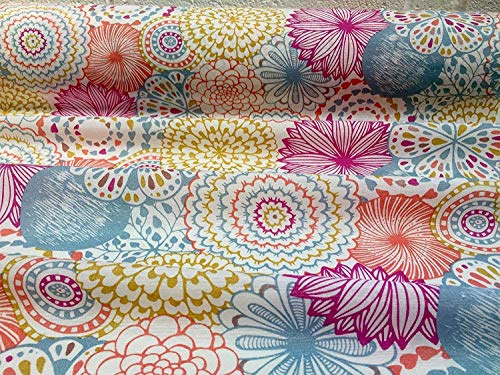 Mandala-Stoff mit rosa Blumen und Blättern, für Vorhänge, Kleider, 138 cm breit, Meterware