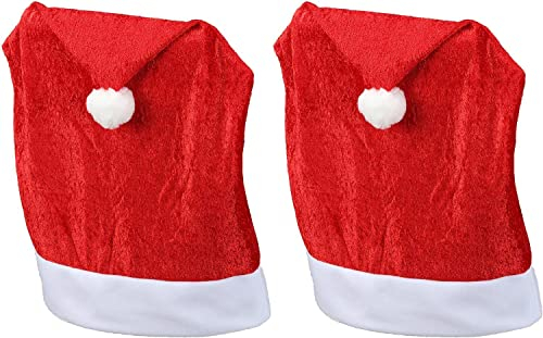 Novaliv Weihnachten Stuhlhussen 2er Set I Samt I Rot I Nikolausmütze I Stuhlbezug Weihnachtsdeko Weihnachtsmütze Stuhldeko Husse Stuhl Stuhlüberzug