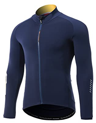 Santic Magliette Ciclismo Uomo Lungo Maglia Ciclismo Uomo Invernale Bicicletta Camicie Marina Militare EU XXL