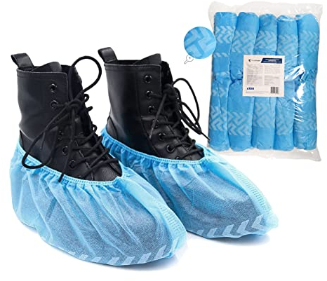 Juego de 4x 100 Cubrezapatos desechables OneProtek - Cubiertas de zapatos antideslizantes - Transpirables y ajustables - Talla única - Azul