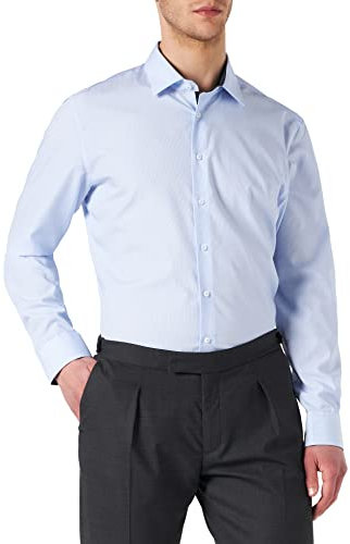 Seidensticker Herren Slim Bügelfrei Kent Langarm Patch Streifen Hemd, Hellblau, 43 EU