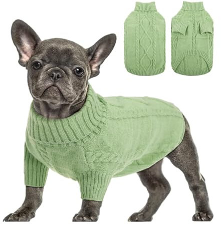 Queenmore Hundepullover Grosse Hunde Wärme Dackel Hundepulli Strick Pullover Hund Strickmantel Mit Zopfmuster Hundepullover Französische Bulldogge Bulldog Chihuahua Katzen Corgi, Grün, XL