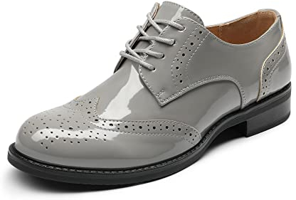 DREAM PAIRS Damen Klassische Schnürhalbschuhe Oxford atmungsaktiv Brogues flach Derby atmungsaktiv Damen Anzugschuhe komfortabel Businessschuhe SDOX2201W-E Light/GRAU Größe 39 EU