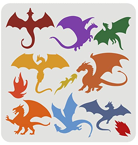 FINGERINSPIRE Drachen Schablone 30x30cm Drachen Zeichnungs Malschablonen Fliegende Drachen Schablonen Drachen mit Flügeln Schablone zum Malen auf Holz, Boden, Wand, Heimwerkerdekoration