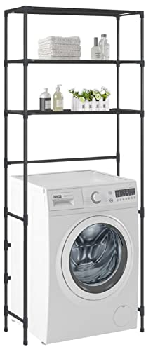 Mogou Estante Encima de la Lavadora 3 Niveles, Organizador Productos Limpieza, Estanterias para Productos De Baño, Estantería Lavadora, Negro 69x28x169 cm