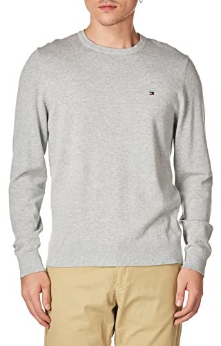 Tommy Hilfiger Pull Homme Essential Cotton Crew Neck en Coton, Gris (Medium Grey Heather), M