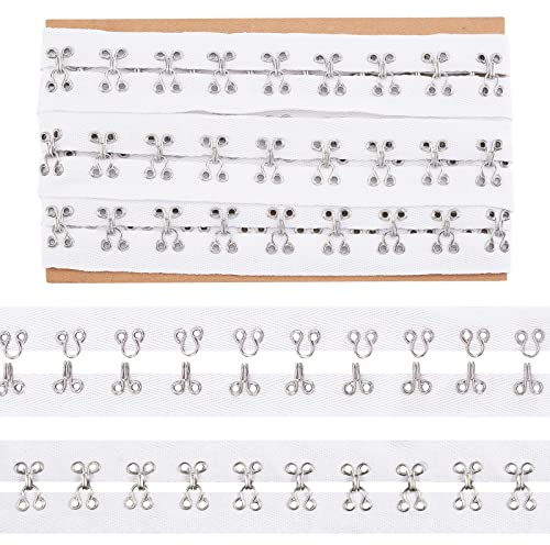 NBEADS 2,74 m langes Haken- und Ösenband, 2,5 cm breit, weißes Baumwollband, silberfarbenes Metall-Kantenband für Korsett, BH, Nähen, Quilten, Brautkostüme, Heimdekoration