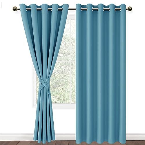 DWCN Vorhang Blickdicht Verdunkelungsgardinen mit Ösen 2 Stücke Thermogardine für Wohnzimmer,Schlafzimmer,Türkis,228x167cm(HxB)