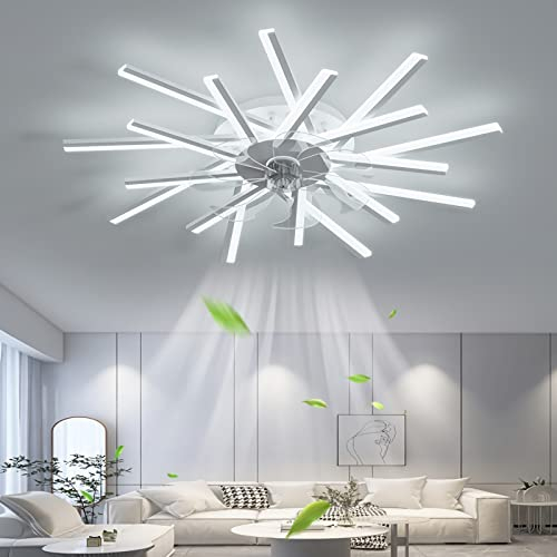 Bellastein Leise Deckenventilator mit Beleuchtung Wohnzimmer LED Ventilator Dimmbar Fernbedienung Fan Deckenleuchte Für Schlafzimmer Esszimmer (weiß, L114cm)