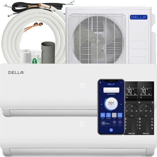 DELLA 18K BTU ODU 2 Dual Zone 9000 9000 BTU Wifi Mini Split Air Conditioner Works with Alexa, 19 SEER2 208-230V Cools up to 800 Sq.Ft Ductless Precharged Heat Pump
