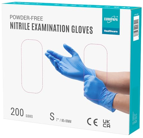EUROPAPA® 200 guanti usa e getta in nitrile senza polvere EN455 EN374, guanti monouso senza lattice, taglie S, M, L & XL disponibili (S, Ocean blu)