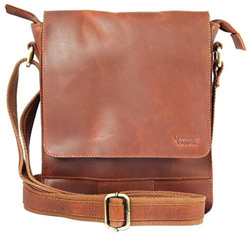 LEONARDO VERELLI Unisex-Umhängetasche Leder 13 Zoll 26,5x22x7 cm 3900044 (cognac)