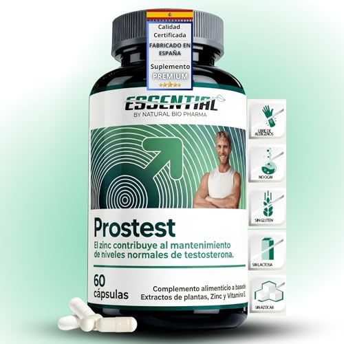 Suplementos Próstata Potenciador Sexual Masculino. Maca, Saw Palmetto, Pygeum, Vitamina E. Aumenta Testosterona, Salud Urinaria y Vitalidad Masculina PROSTEST 60 caps.