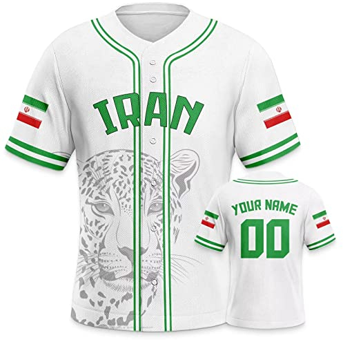 Yolovi Iran Personalisiertes Baseball Trikot 3D Stickerei/Druck World Baseball Jersey mit Ihrem Namen und Nummer Hip Hop Baseball Shirt für Herren Damen Kinder, Small-6X-Large
