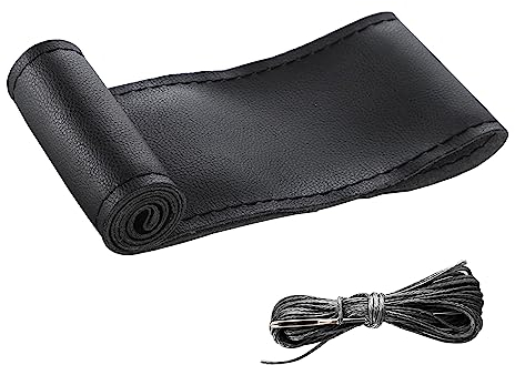 CGEAMDY Auto Lenkradabdeckung PU Leder DIY mit Nadel und Gewinde, Lenkradbezüge aus Weichem Faserleder auf Dem Lenkrad des Autos, Leder Lenkradbezug zum Nähen (Schwarz)